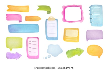 cute journal and planner elements, paper clips collection isolated on white background. hand drawn cute watercolor stickers set. note paper, to do list, school schedule templates - Powered by Shutterstock