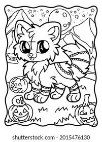 
Cute kawaii fox. Magic animals.Coloring for children. Chibi. Gothic. Coloring book for adults. Halloween Magic.