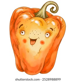 Cute kawaii pepper character illustration with whimsical smiling face, vegetables neutral color palette - Powered by Shutterstock