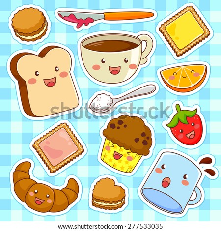 Illustrazione stock a tema Cute Kawaii Style Cartoon Foods 277533035