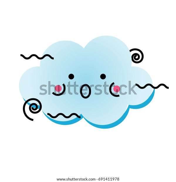 Cute Kawaii Wind Cloud Isolated Design Stock Illustration 691411978 ...