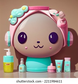 Cute Kawaii-style Skincare Faces, Diverse Skin Tones, Skin Care Products, Lotions, Serums, Moisturizer, Korean Skincare Products, Adorable, Funny, Illustration, Skin Treatment, Skincare Routine