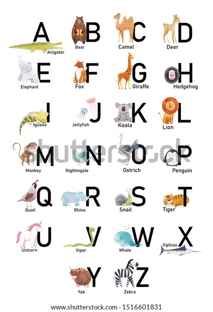 cute kids poster english alphabet animals stock illustration 1516601831