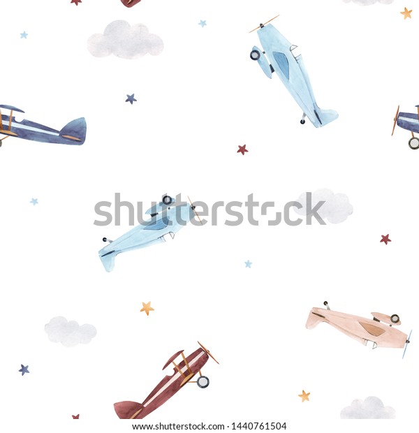 Cute Kids Watercolor Pattern Wallpaper Boy Stock Illustration ...