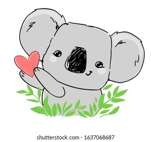 Cute Koala Heart Beautiful Childish Print Stock Illustration 1637068687 ...