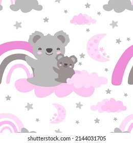 Cute Koala Mom And Baby Koala In The Sky, Baby Backdrop, Bedtime