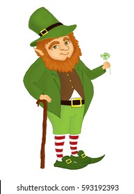 Cute Leprechaun Four Leaf Clover Isolated Stock Illustration 593192393 ...