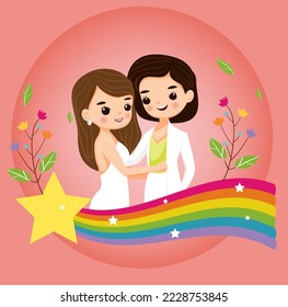 cute lesbian wedding couple with pride label - Powered by Shutterstock