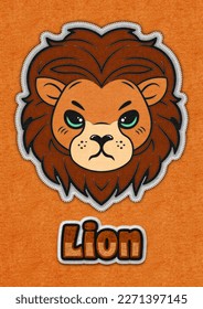 Cute lion face logo design in felt fabric style baby wild animal