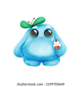 Cute Little Blue Ice Cream Monster