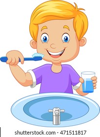 Vector Illustration Kid Boy Brushing Her Stock Vector (Royalty Free ...