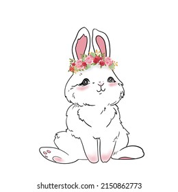 Cute Little Bunny Flower Crown Stock Illustration 2150862773 | Shutterstock