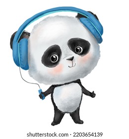Cute Little Fluffy Chinese Panda Headphones Stock Illustration ...