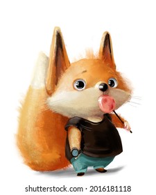 cute little fox character with lollipop