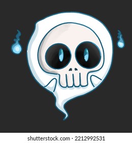 Cute little ghost character wearing skull mask  