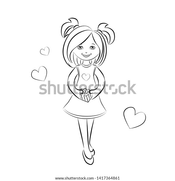 Cute Little Girl Hand Drawn Illustration Stock Illustration 1417364861