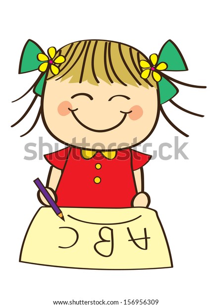 Cute Little Girl Writing Abc のイラスト素材