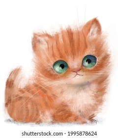 Cute little red haired fluffy kitten