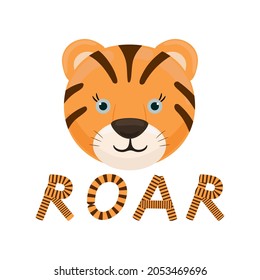 Cute Little Tiger Head Roar Text Stock Illustration 2053469696 ...