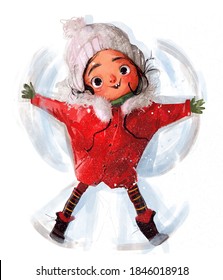 Cute Little Winter Girl In Red Jacket