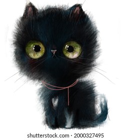 cute lovely cartoon black kitten character