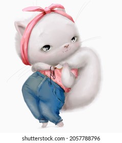Cute lovely white cat character