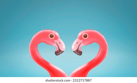 Cute loving inflatable flamingos looking at each other and composing a heart shape, romance and summer concept - Powered by Shutterstock