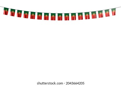 Cute Memorial Day Flag 3d Illustration
 - Many Portugal Flags Or Banners Hangs On Rope Isolated On White