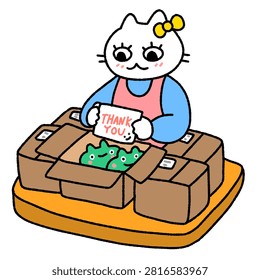 Cute merchant cat packing