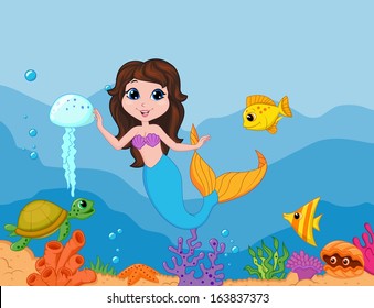 Cute Mermaid Cartoon Stock Vector (Royalty Free) 163837376 | Shutterstock