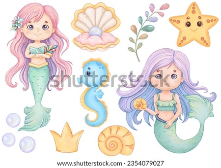 Cute mermaids underwater clip art
