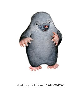 Cute mole. Watercolor illustration isolated on white.