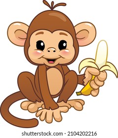 Cute Monkey Holding Banana Stock Illustration 2104202216