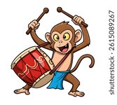 Cute Monkey Playing Percussion Drum – Kids Illustration Vector Image