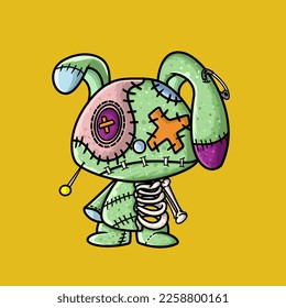 cute monster cartoon doll and half skull body and full colors Background

