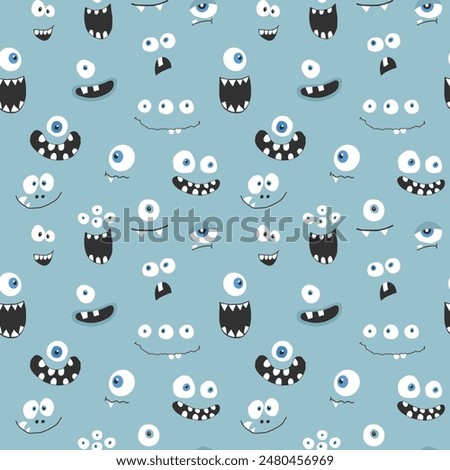Cute monster faces seamless pattern. Cartoon monsters background. illustration.