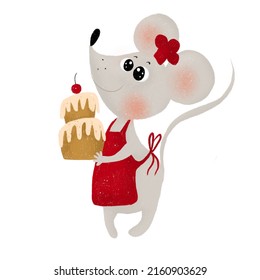 Cute Mouse With Cake In Rad Hat 