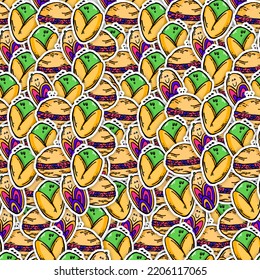 Cute Nuts And Pistachio Clipart Pattern