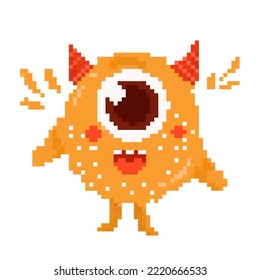 Cute One Eye Monster In 8-Bit Pixel Art