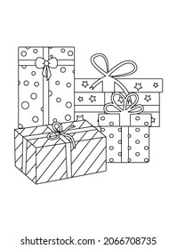 Cute ornate gifts boxes  Black   white coloring page for kids 