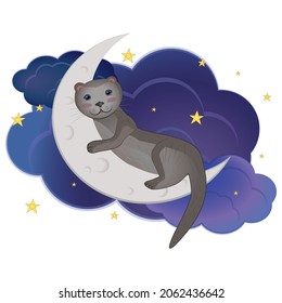 Cute Otter Sleeping On The Moon