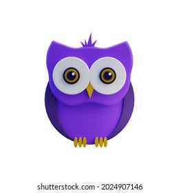 Cute owl 3d illustration isolated on white. 3D owl illustration isolated on white background