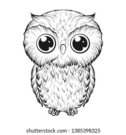 Cute owl in cartoon style isolated on white background. Hand-drawn illustration
