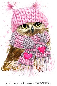 Cute Owl Watercolor Illustration For Tee Shirt Graphics, Fashion Print, Poster, Textiles