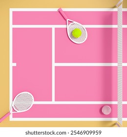 Cute pastel colors concept tennis rackets and tennis balls on court floor for product display and photography backgrounds - Powered by Shutterstock