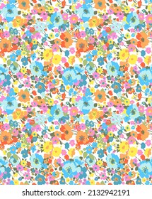 Cute pattern in a small flower. Little leave flowers. Colorful bright summer silhouette line drawing . Abstract seamless with leaves, poppies. Background composition template vector for modern style.
