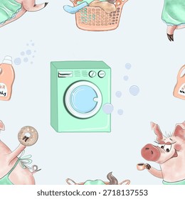 Cute Pig Baking Seamless Pattern
