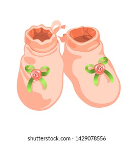 Cute pink baby booties for girl, realistic  illustration. - Powered by Shutterstock