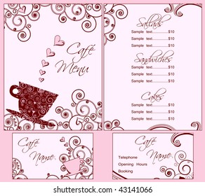 Cute Pink Cafe Menu and Business Card Templates, Both Back and Front - Powered by Shutterstock