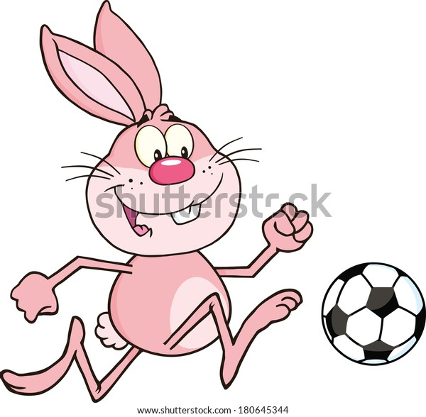 Cute Pink Rabbit Cartoon Character Playing Stock Illustration 180645344 ...